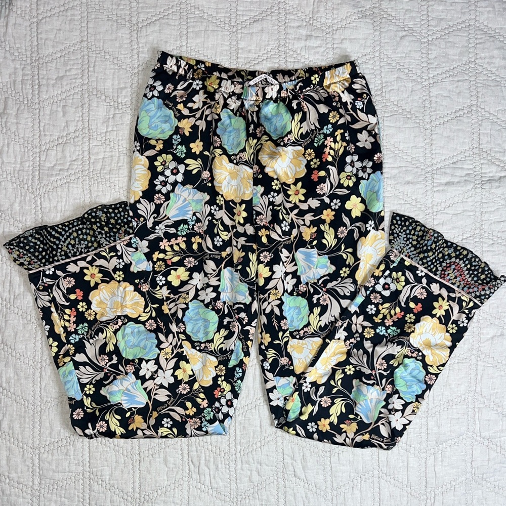 Victoria's Secret Black Floral Silk Pajama Pants
